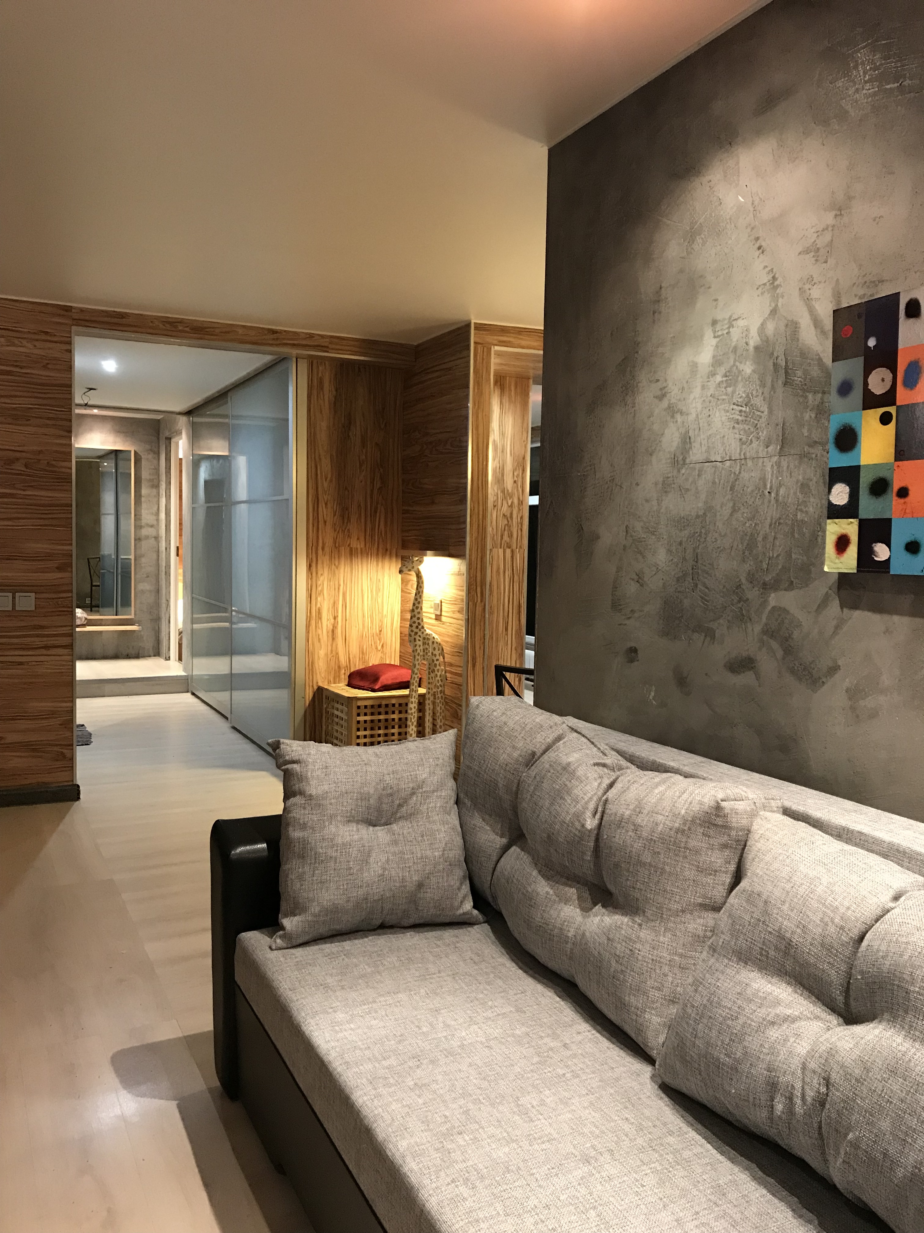 Open-concept apartment living and dining area